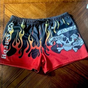 Ed Hardy Tattoos Red and Black Athletic Love kills slowly skull flame Shorts XL